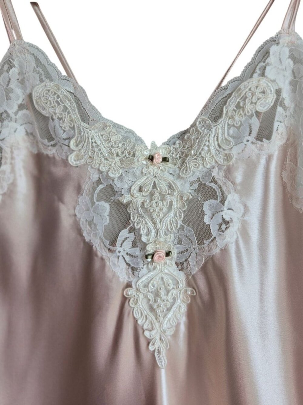 VTG California Dynasty XS-S Pink Satin Lace Midi Slip Dress MadeUSA Whimsy Fairy - Picture 3 of 16
